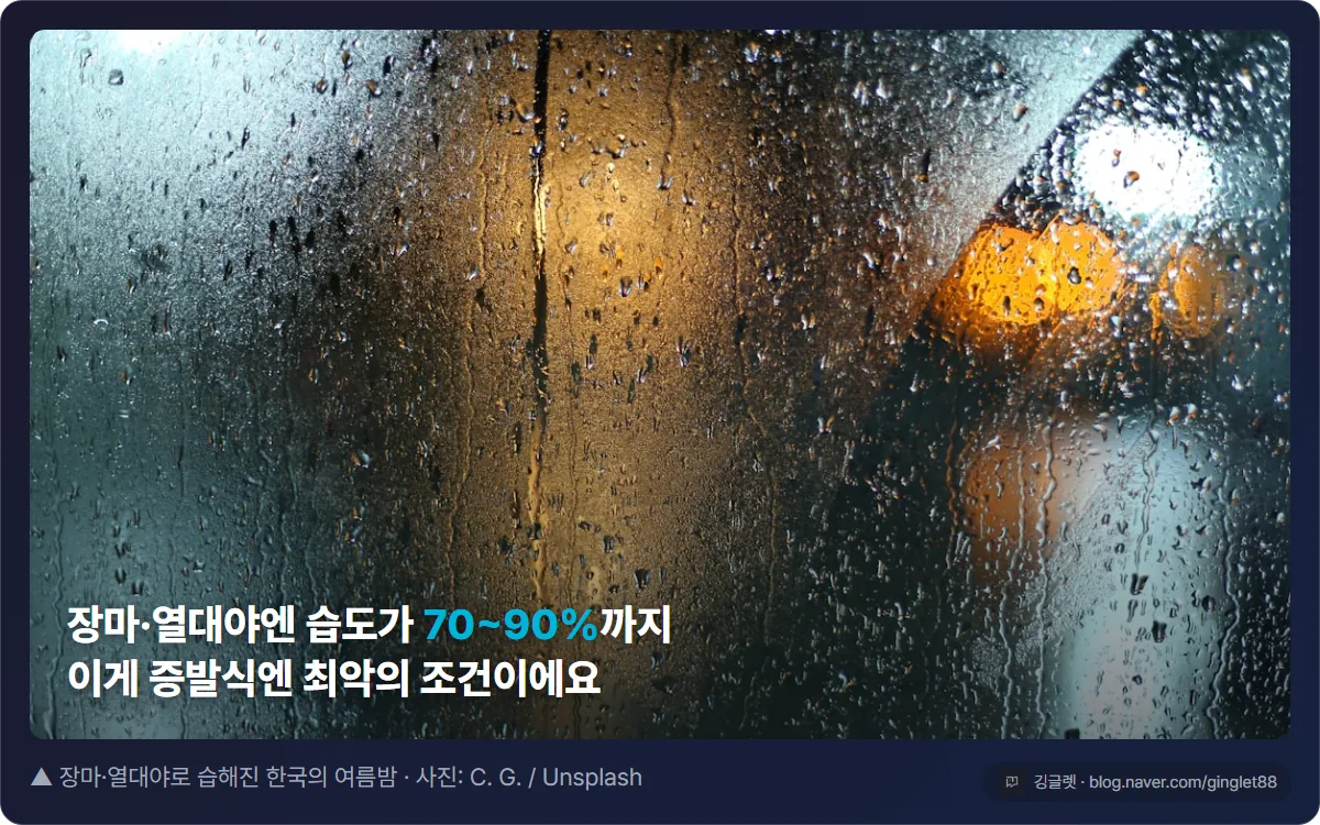 장마·열대야로 습해진 한국의 여름밤 - 물방울 맺힌 창문, 습도 70~90%는 증발식엔 최악의 조건