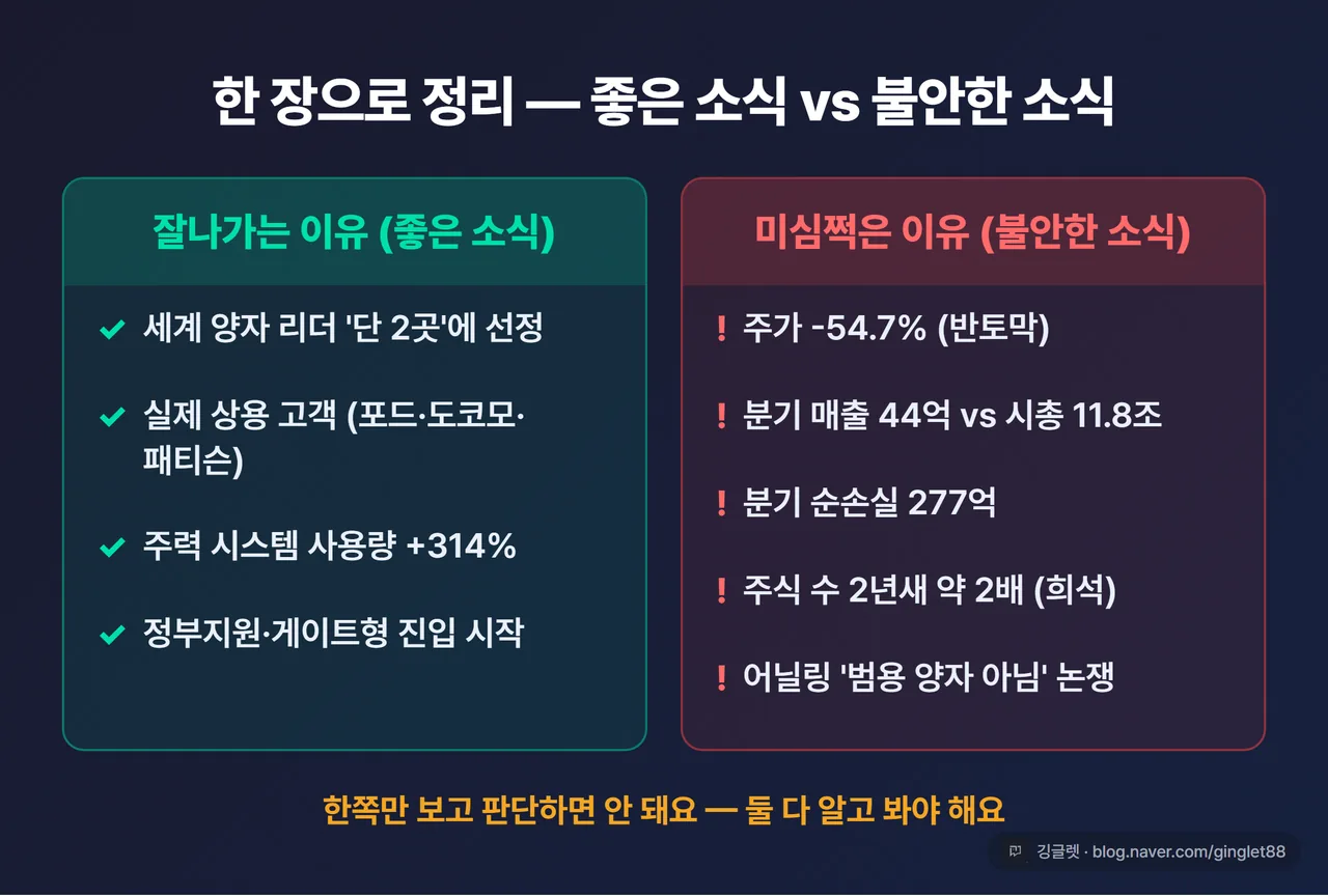 디웨이브 마무리 정리표 - 잘나가는 이유 vs 미심쩍은 이유