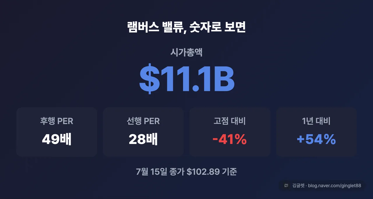 밸류 스냅샷 카드 - 시가총액 $11.1B, 후행 PER 49배·선행 PER 28배