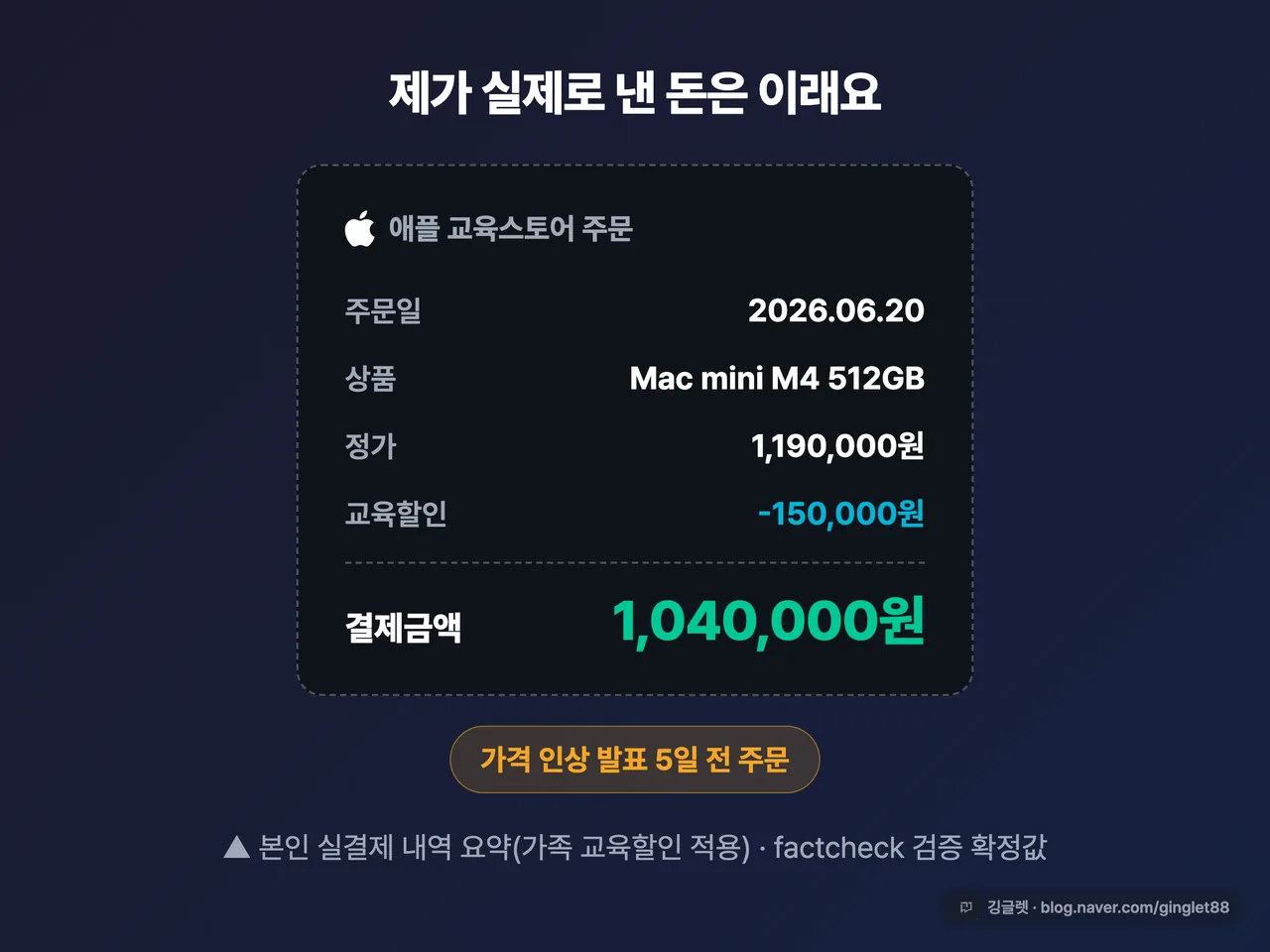 구매 정보 요약 - 결제액 1,040,000원·주문일 2026.06.20