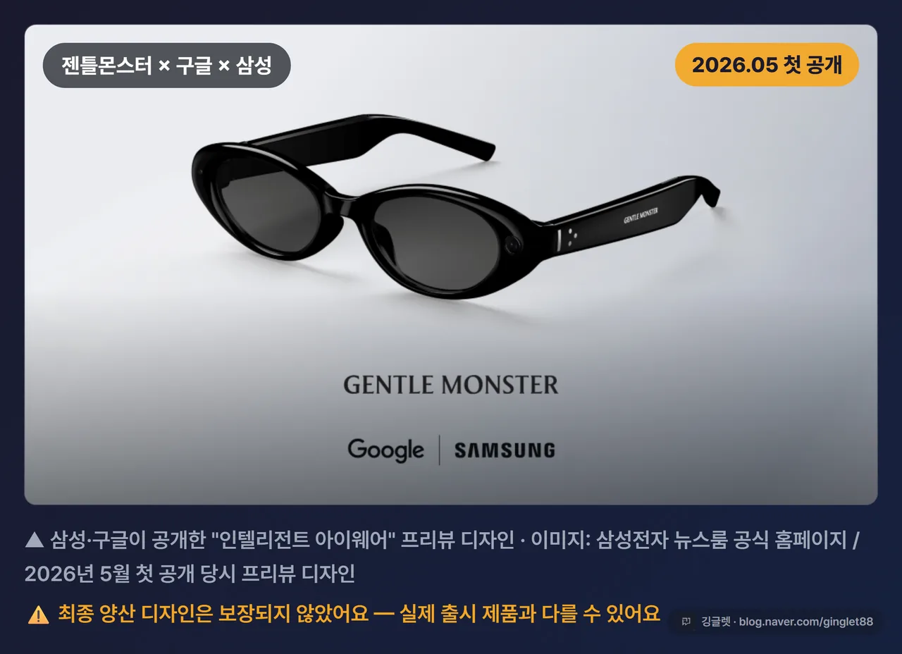 삼성·구글·젠틀몬스터 “인텔리전트 아이웨어” 공식 프리뷰 사진