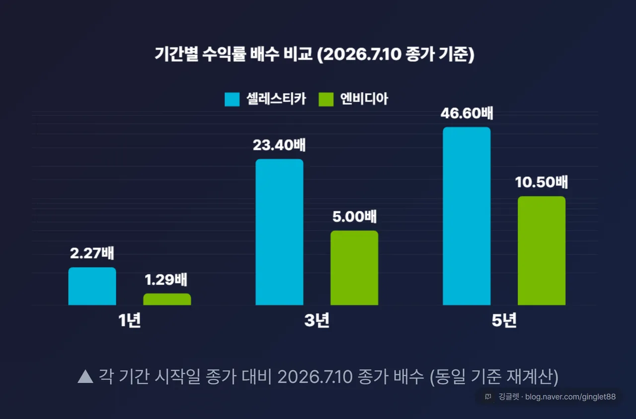 셀레스티카 엔비디아 기간별 수익률 비교