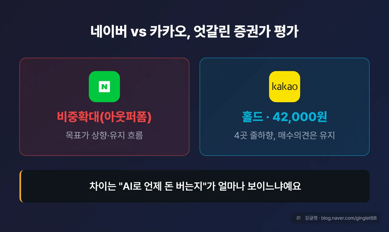 네이버 vs 카카오 엇갈린 증권가 평가 2단 카드