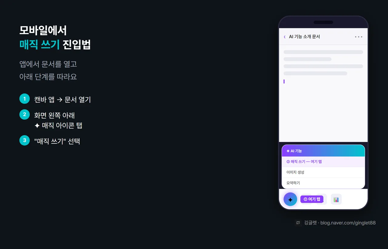 캔바 모바일 앱 Magic Write 진입법