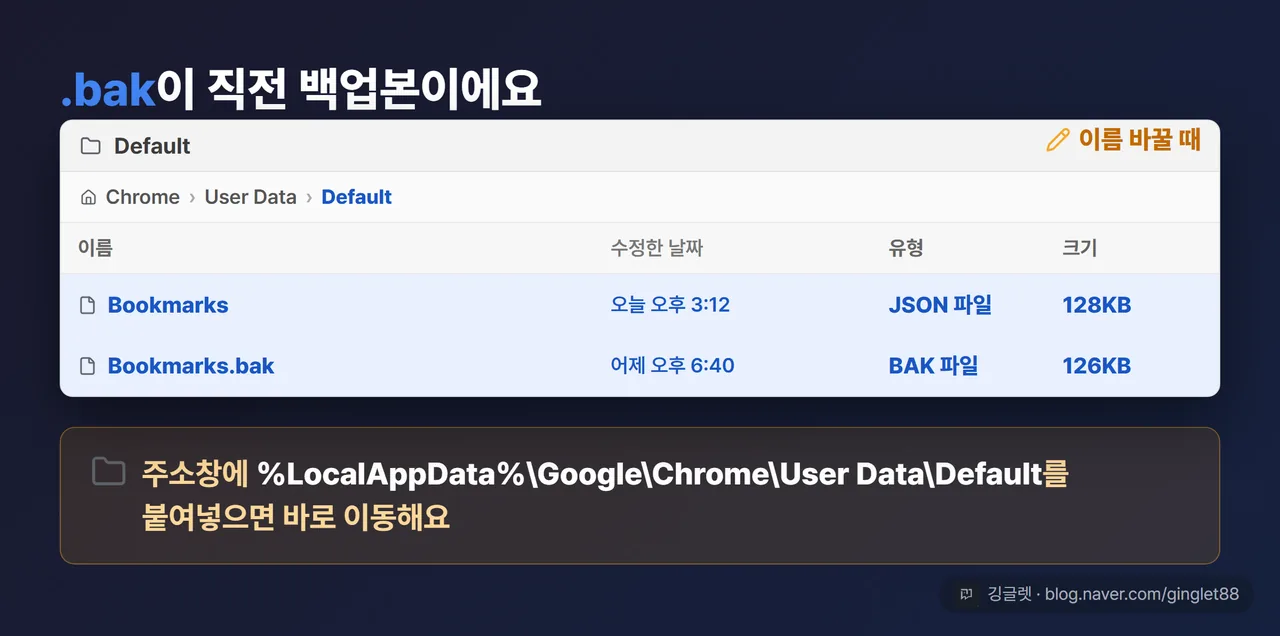 파일 탐색기 목업 - Bookmarks와 Bookmarks.bak
